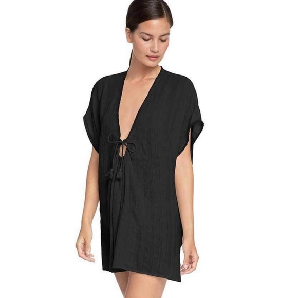 Robin Piccone Michelle Fringe Black Swim Coverup Tunic -Sz Lg -XL - Picture 2 of 11